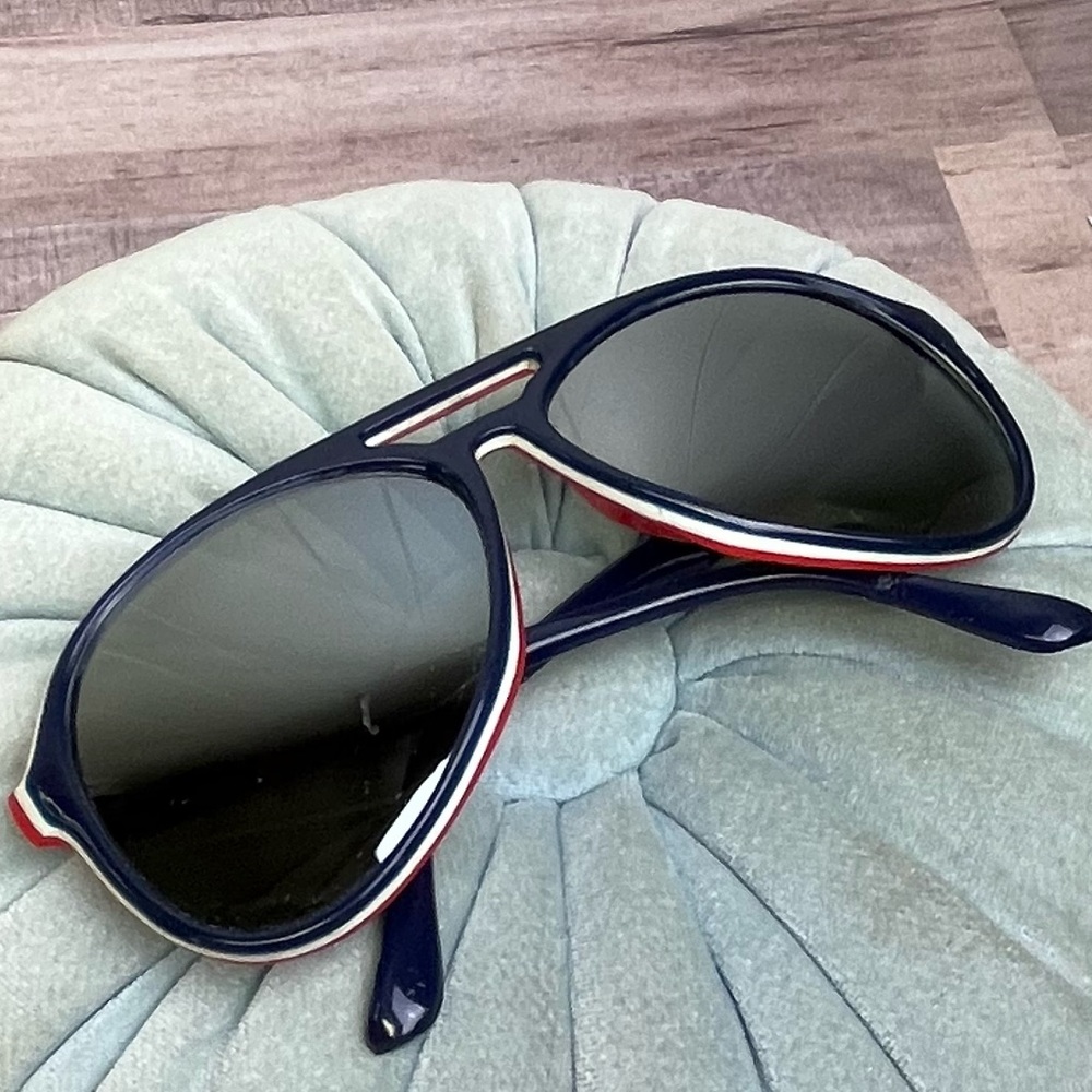 Vintage 70s 80s Ski Aviator Sunglasses Made in Japan Red White Blue Unisex